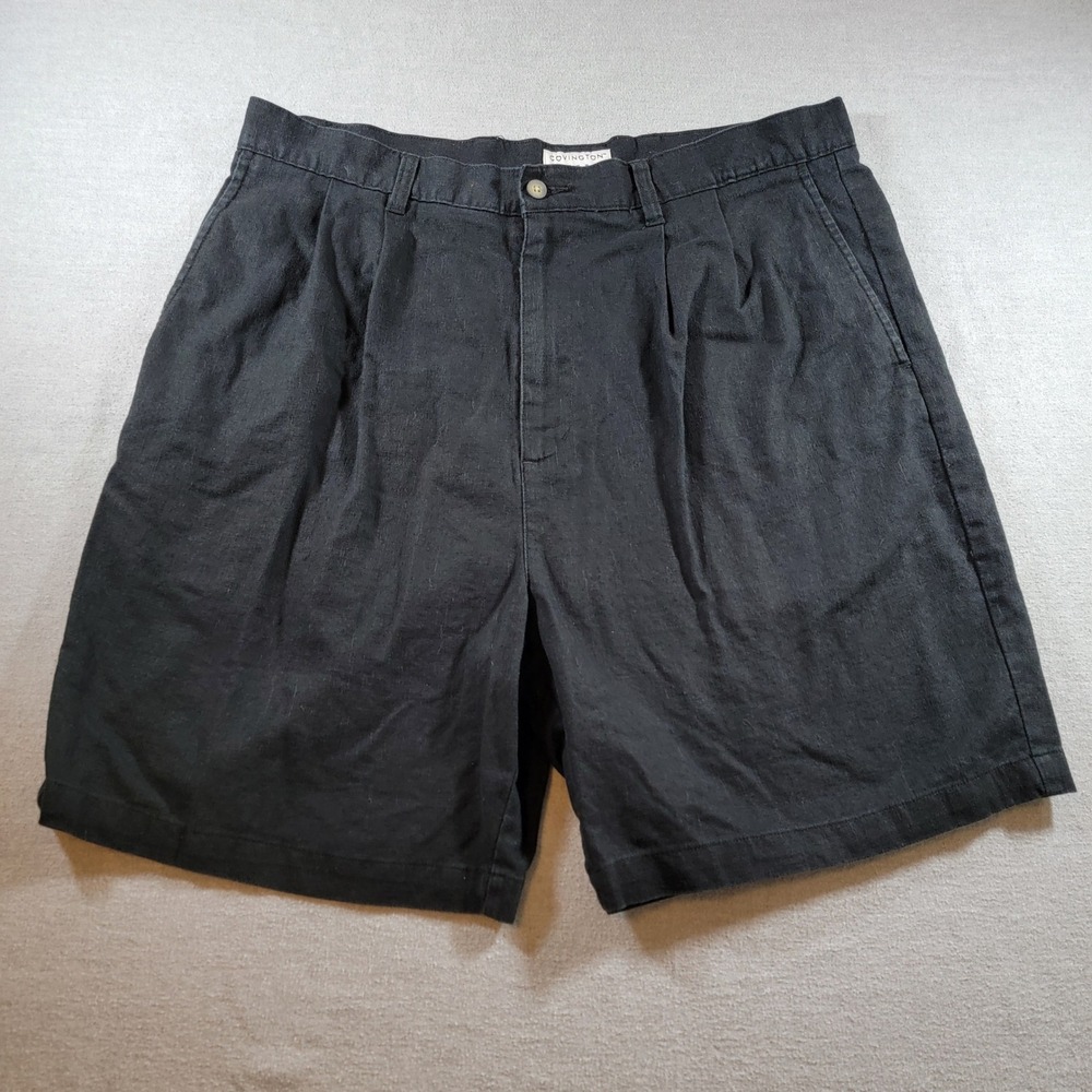 Covington Pleated Shorts Mens 38 Black Excellent Linen Cotton Blend Casual